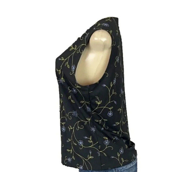 Casual Corner Vintage L Black Floral Print Crew Neckline Sleeveless Blouse - Picture 5 of 6